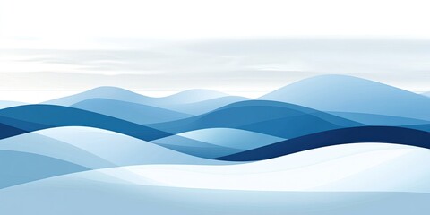 Fototapeta premium Blue Mountain Waves Abstract Minimalist Landscape Illustration.