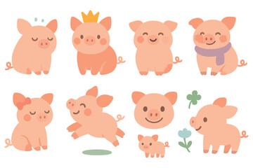 Cute Cartoon Pig Illustrations Collection for Kids and Animal Art Projects