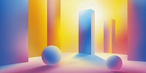 Gradient Geometric Scene Sphere and Columns in Colorful Light.
