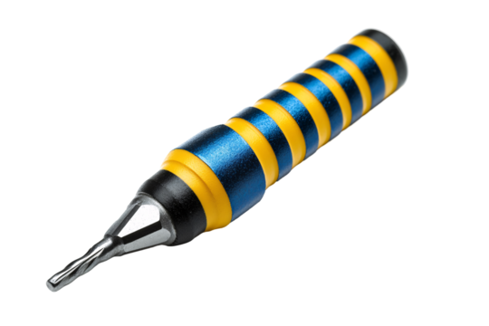 Isolated Blue and Yellow Spiral Drill Bit - Powered by Adobe