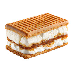 Delicious ice cream sandwich, featu golden brown graham crackers and sweet vanilla filling, isolated on a pristine white background, presented perfectly for dessert.