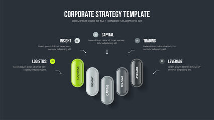 Consulting Growth Slideshow Design Vector Illustration. Sales Launch Five Step Diagram Frame Template. Product Introduction 5 Element Infographic Slide Layout.