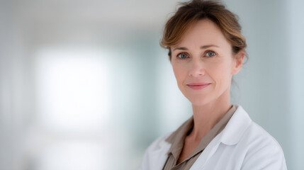 portrait of ophthalmologist on left side of frame hands out of shot