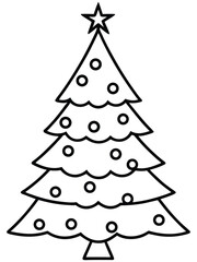 Christmas tree outline vector illustration with star and baubles