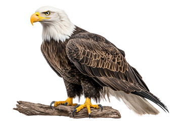 Fototapeta premium Bald eagle perched on branch, sharp beak, powerful talons, intense gaze, majestic plumage, iconic symbol of freedom, strength, wilderness.
