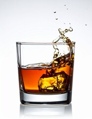 Whisky Splash in glass. isolate on white color, Clear light, studio shot.