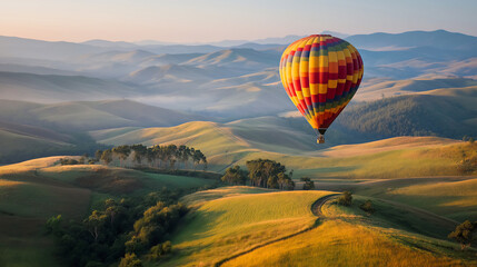 Hot air balloon in the mountains.