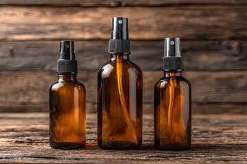 Glass Spray Bottle Set on Wooden Surface