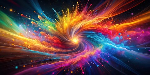 Obraz premium Explosion of colorful particles in a swirling abstract background, with vibrant hues and dynamic shapes, glowing