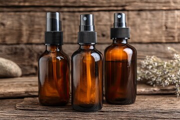 Amber Spray Bottle on Wooden Surface