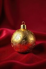 Elegant gold Christmas bauble on rich velvet backdrop, glitter, xmas, holiday decoration