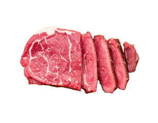 Fototapeta premium Sliced Raw Beef Steak Isolated Fresh Meat Cuts for Grilling BBQ Transparent Background