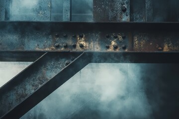 Obraz premium Close-up view of weathered metal beams intersecting.