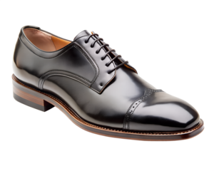 black leather shoes isolated on white background . File type PNG Transparent.