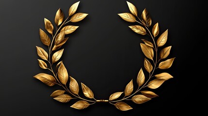 Elegant golden laurel wreath with detailed leaves on a dark background creating a circular frame