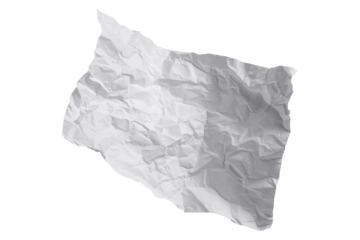 white crumpled paper sheet isolated on transparent png background,Design template or mockup. 