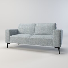 A clean and contemporary illustration showcasing a minimalist sofa in various shades of grey. The design emphasizes simplicity and elegance, with smooth lines and a focus on form. This image evokes a 