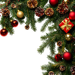 Glorious Christmas Tree Branch with Ornaments on Transparent Background