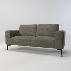 A clean and contemporary illustration showcasing a minimalist sofa in various shades of grey. The design emphasizes simplicity and elegance, with smooth lines and a focus on form. This image evokes a 