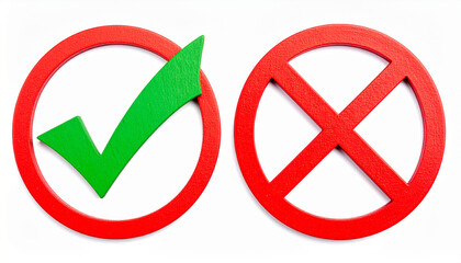 Check mark, yes and no, cross symbol isolated on white backdrop.