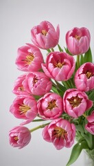 Obraz premium A cluster of vibrant pink tulips splayed on a pure white background , pink tulips, flower, celebration