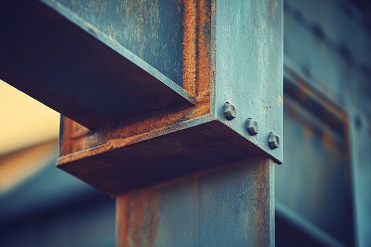 Closeup view of a rusted metal beam structure.