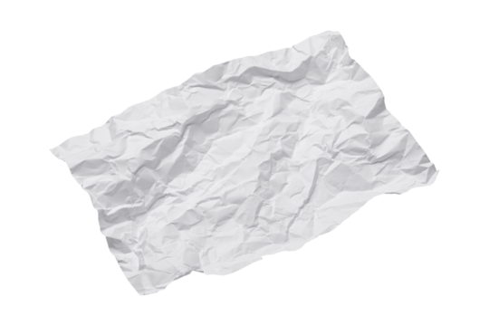 white crumpled paper sheet isolated on transparent png background,Design template or mockup. 