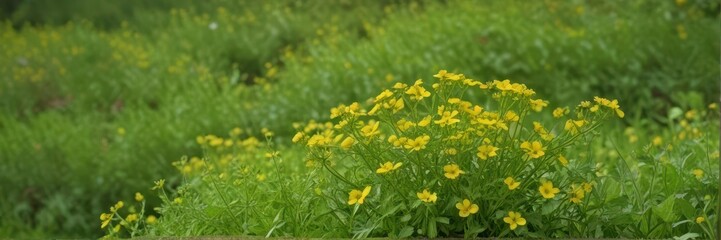 Obraz premium A single mustard plant, bright yellow flowers, amidst green coriander , yellow, unwanted plant