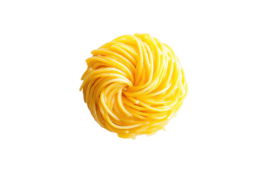 Golden Pasta Nest A meticulously swirled tower of delectable noodles against the void