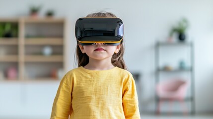 Little girl exploring virtual reality in smart home
