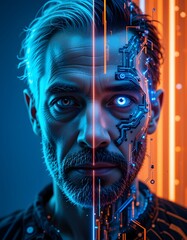 Men have two faces, human and robot.