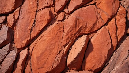 Fototapeta premium Abstract red rock wall texture, rough stone background, landscape, red mountain, art