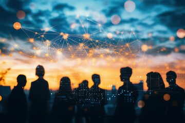 vibrant color picture of group of people network circuit board link connection technology