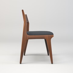 Fototapeta premium A sophisticated minimal 3D designed wooden chair, showcasing a unique design and aesthetic that blends modern simplicity with the natural beauty of wood.