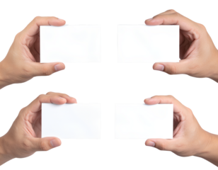 Firefly  A set of hands holding blank business cards, transparent background