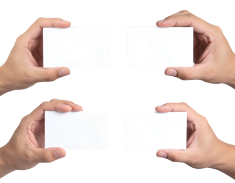 Firefly  A set of hands holding blank business cards, transparent background