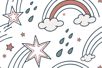 Vector illustration abstraction, background, sky, rainbow, rain, stars