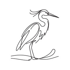 Standing Heron Bird One Line Art Vector Silhouette Design