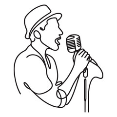 Vintage Singer Silhouette Line Art Illustration Performing Live