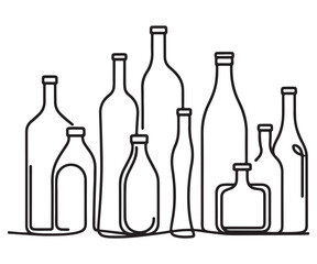 Collection of Bottles Line Art Vector Illustration Minimalist Design