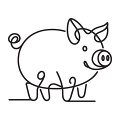 Cute pig one line drawing minimalist silhouette vector illustration
