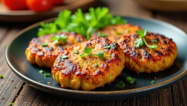 Close-up of succulent panner tikka on a plate , restaurant food, menu, tandoor