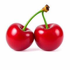 Two Perfect Red Cherries on White Background transparent background