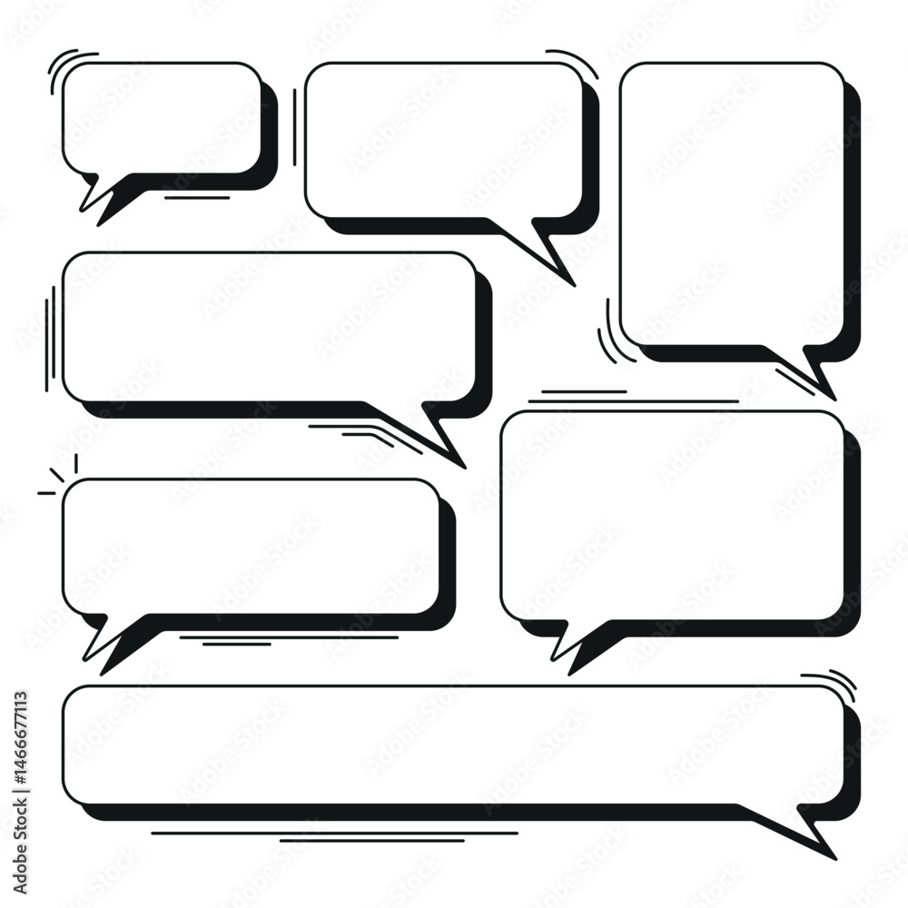 Fototapete set of white volumetric speech bubbles with shadow for comics of square and rectangular shape