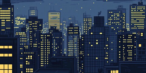 Pixel City Nights Cozy lights glow in the urban skyline.