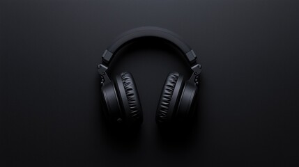 A pair of black headphones with a black headband and earcups.