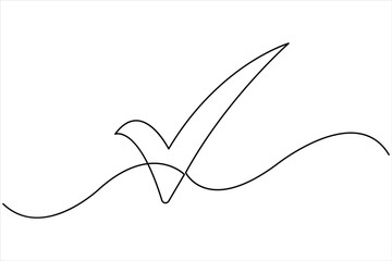 Fototapeta premium Continuous one line drawing of check mark. Tick single line icon. Check mark black icon, Vector illustration