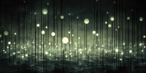 Mystic Glow Floating Orbs in Abstract Forest with Dark Fantasy Scape.