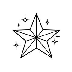 A geometric outlined star with sparkling effects on a plain white background.
