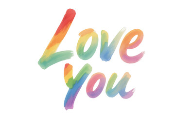 Rainbow watercolor Thank You with hand painted brushstroke texture, soft and vibrant, perfect for gratitude expressions in creative designs, transparent PNG clipart.

